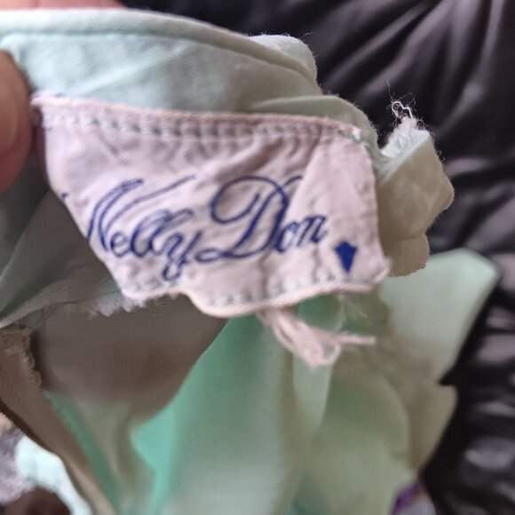 sz 8 Vintage 1950's Dress Mint Green Embroidered Nelly Don Belt Linen Distress - Picture 5 of 14